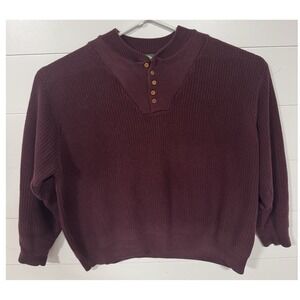 Cabelas Henley Sweater XXL Maroon Heavy Knit 5-Button Fisherman VINTAGE